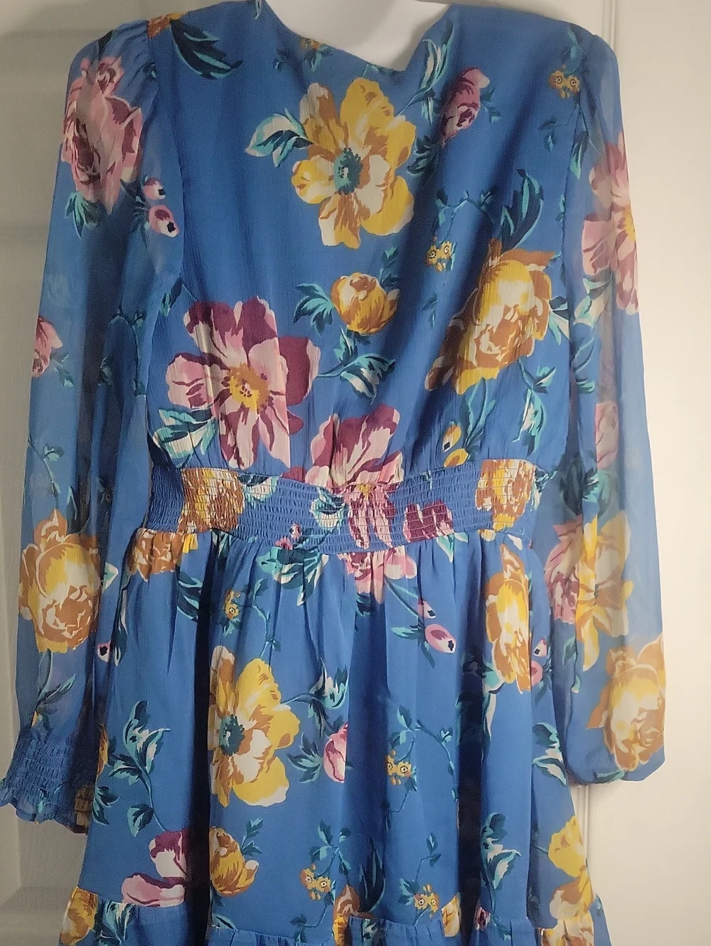Patrons of Peace Small Blue Floral Button Corset Long Sleeve Mini Dress - Picture 4 of 8